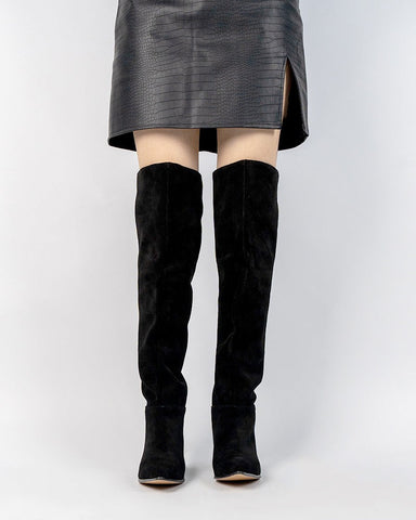 Stretch Back Zipper Over The Knee Chunky Heel Thigh High Boots