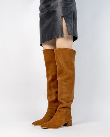 Stretch Back Zipper Over The Knee Chunky Heel Thigh High Boots