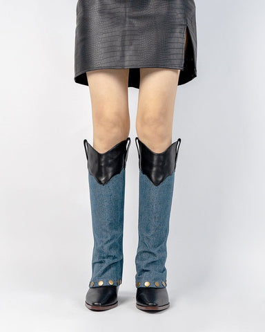 Knee High Denim Cowboy Cowgirl Western Boots