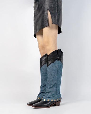 Knee High Denim Cowboy Cowgirl Western Boots