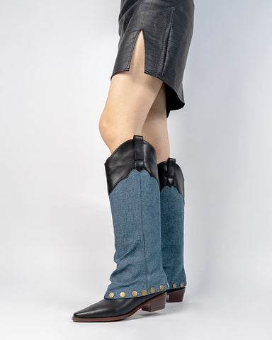 Knee High Denim Cowboy Cowgirl Western Boots