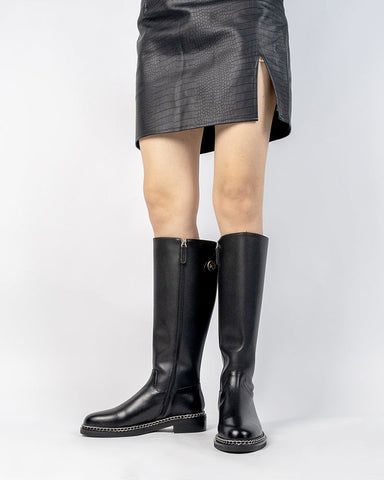 Tall Riding Outer Chain Decorative Knee High Boots