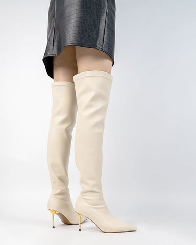 Stretch Leather Over-knee Stiletto Heel Pointed Toe Boots