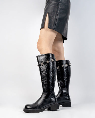 Buckle Detail Riding Comfy Knee High Boots