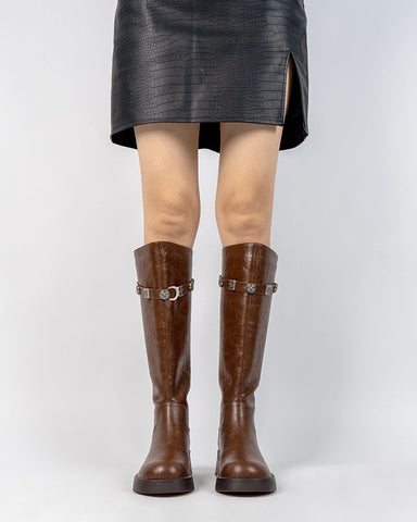 Buckle Detail Riding Comfy Knee High Boots