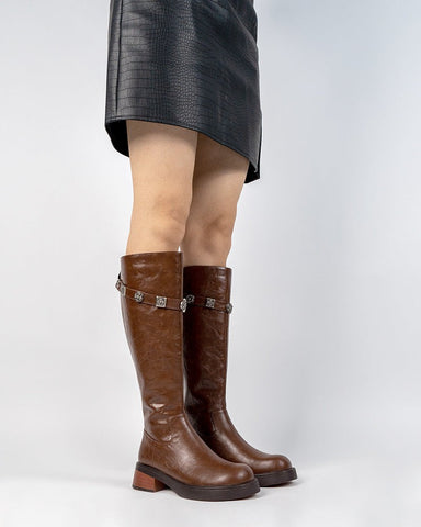 Buckle Detail Riding Comfy Knee High Boots