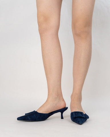 (Clean Up - US 6 ) Pointed Toe Slides Low Heels Mule Kitten Heel Sandals