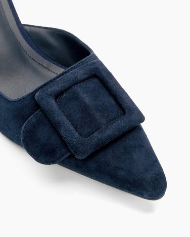 (Clean Up - US 6 ) Pointed Toe Slides Low Heels Mule Kitten Heel Sandals