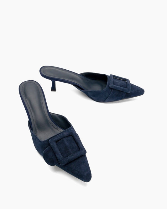 (Clean Up - US 6 ) Pointed Toe Slides Low Heels Mule Kitten Heel Sandals