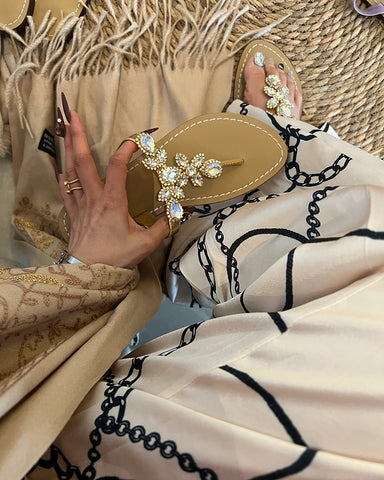 Rhinestone Embellished Flat Boho Crystal Thong Sandals