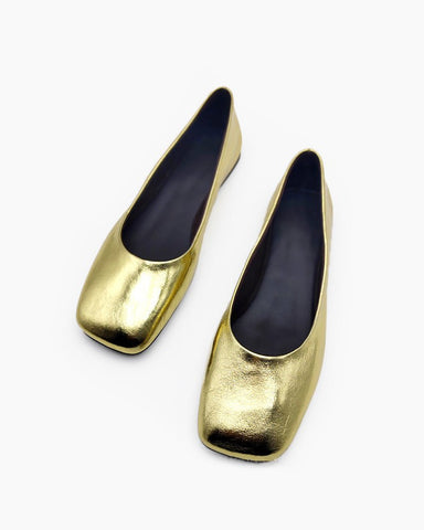 Square Toe Leather Slip-Ons Ballet Flats