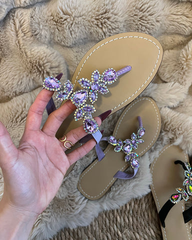 Rhinestone Embellished Flat Boho Crystal Thong Sandals