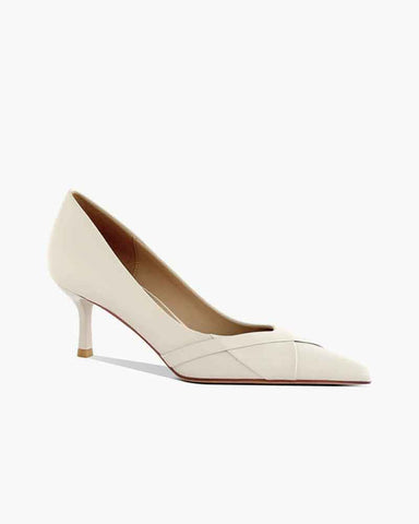Pointed-Toe Paneled Mid-Heel Pumps