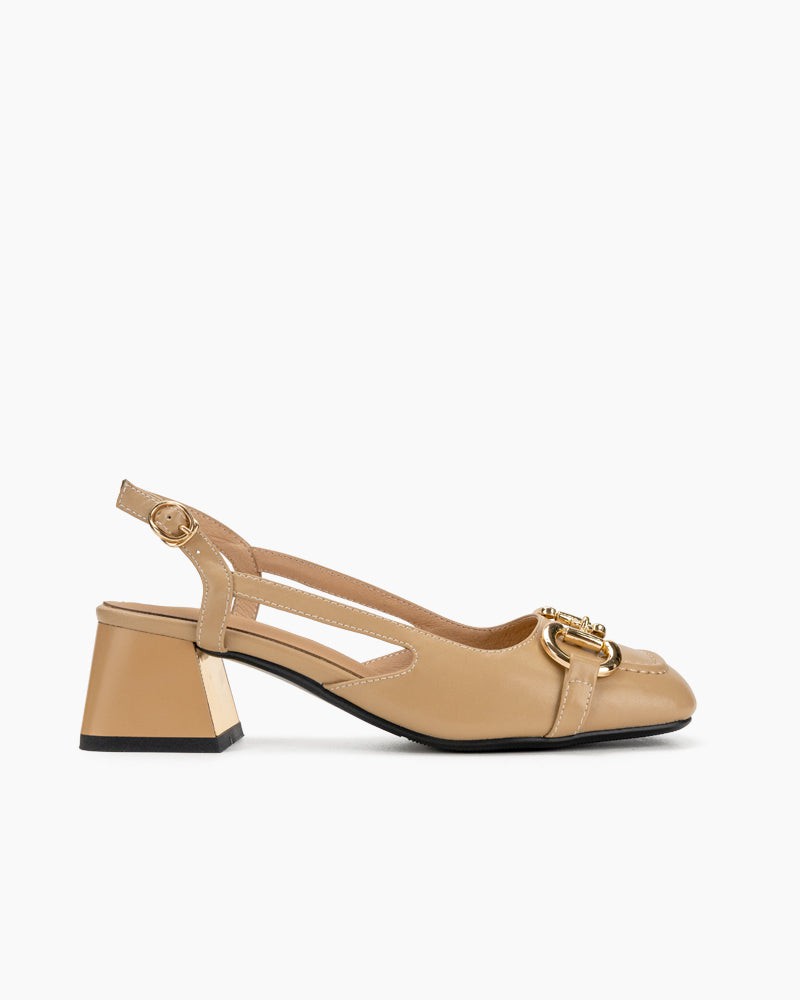 Classic Metal Buckle Slingback Low heel Chunky Heels Sandals LarosaStyle