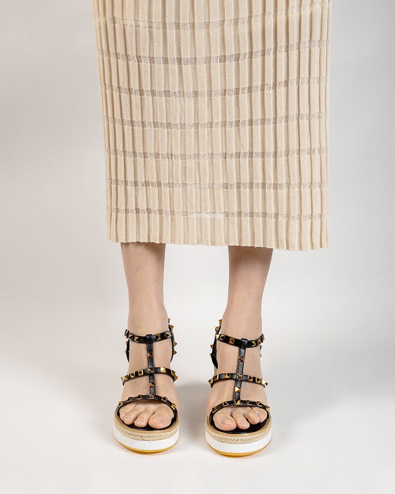 Studded Adjustable Ankle Strap Espadrille Wedges Chunky Platform Sandals