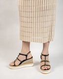 Studded Adjustable Ankle Strap Espadrille Wedges Chunky Platform Sandals