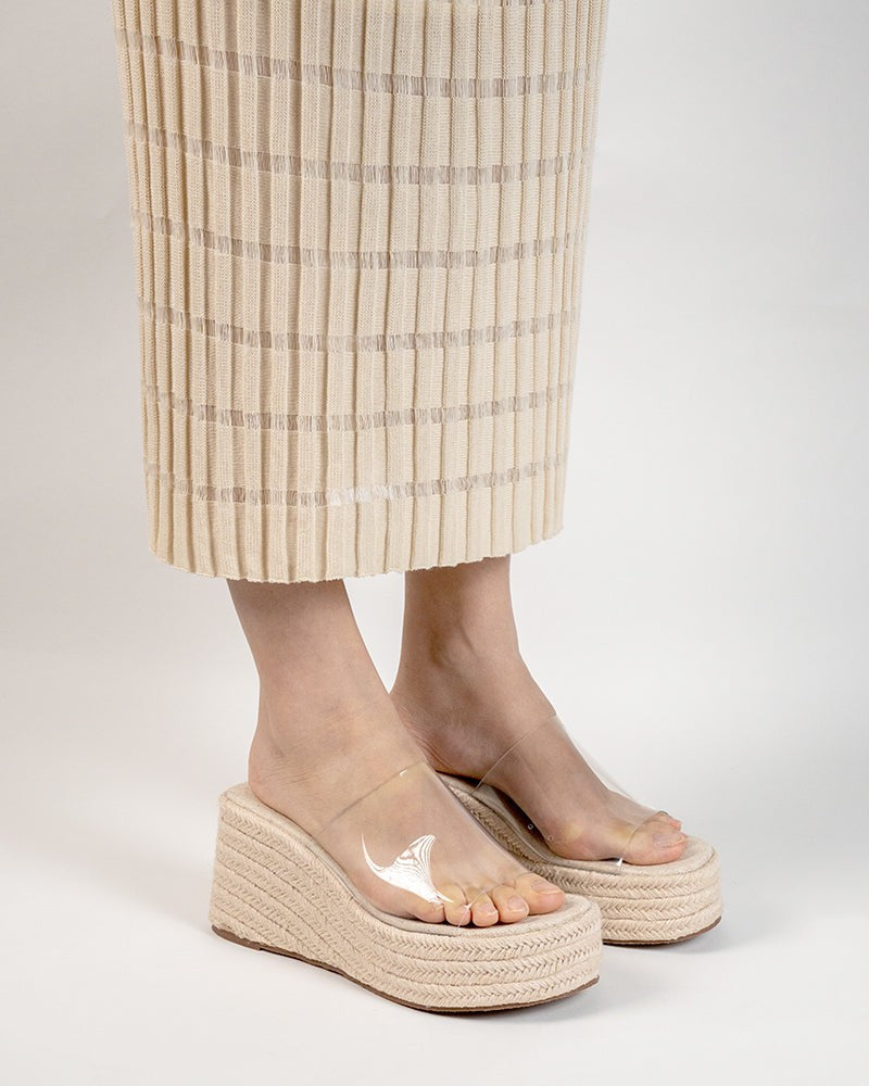 PVC Transparent Espadrilles Platform Chunky Heel Slides Wedge Sandals