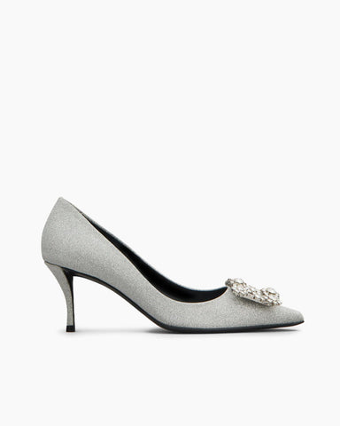 Women‘s Crystal Bloom Satin Heels