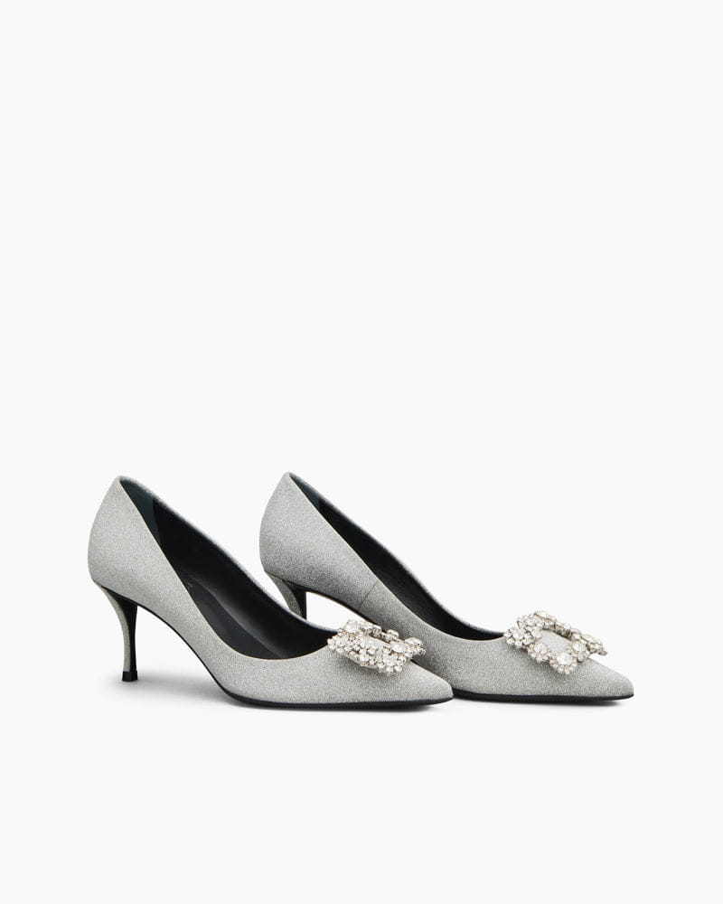 Women‘s Crystal Bloom Satin Heels