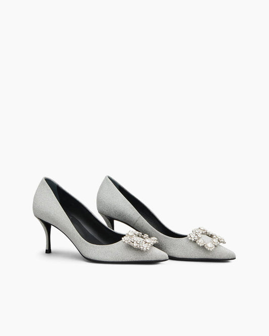 Women‘s Crystal Bloom Satin Heels