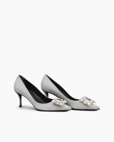 Women‘s Crystal Bloom Satin Heels