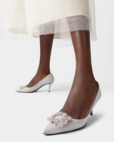 Women‘s Crystal Bloom Satin Heels