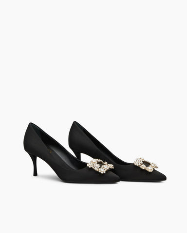 Women‘s Crystal Bloom Satin Heels