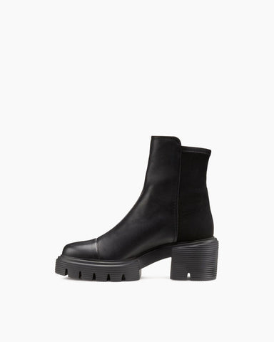 Women's Black Lug Sole leather Ankle Boots