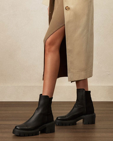 Women's Black Lug Sole leather Ankle Boots