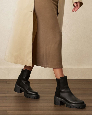 Women's Black Lug Sole leather Ankle Boots