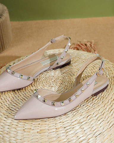 Pointed Toe Studded Slingback Flat Sandals