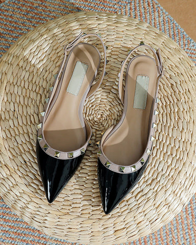 Pointed Toe Studded Slingback Flat Sandals