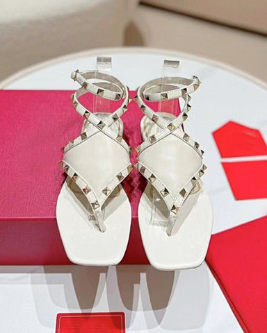 Studded Leather Thong Flats  Gladiator Sandals