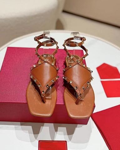 Studded Leather Thong Flats  Gladiator Sandals