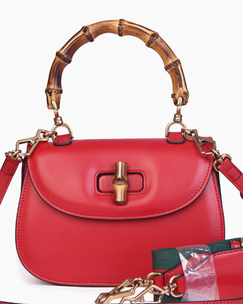 Bamboo Accent Leather Top Handle Bag