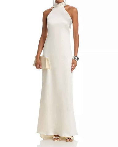Women’s Satin Halter Neck Sleeveless Maxi Gown