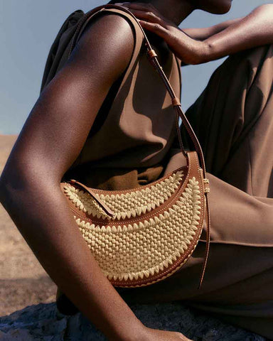 Women's Chic Handwoven Raffia Crescent Bag
