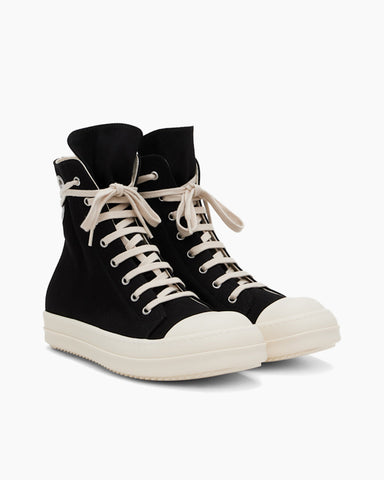 Women's Black with White Canvas Laces High-Top Sneakers