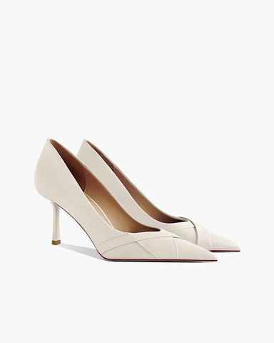 Pointed-Toe Paneled Mid-Heel Pumps