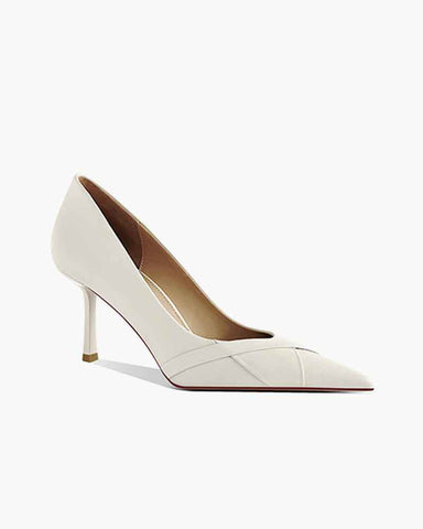 Pointed-Toe Paneled Mid-Heel Pumps