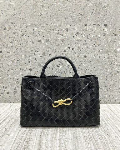 Women's Woven Leather Quilted Top Handle Bag