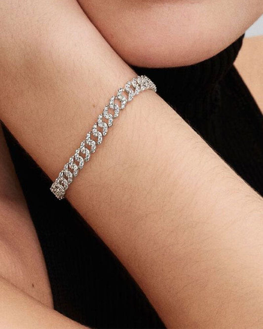 Cuban Chain Silver-Plated White Brass Bracelet