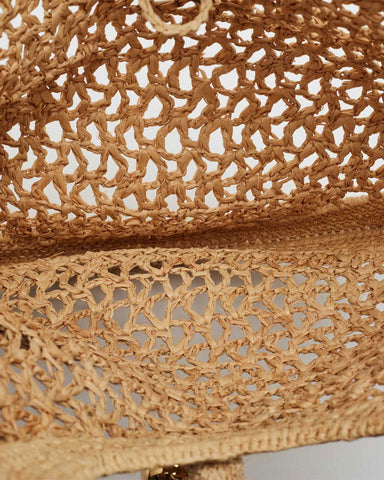 Chic Woven Raffia Circle Bag with Gold Charm Pendant