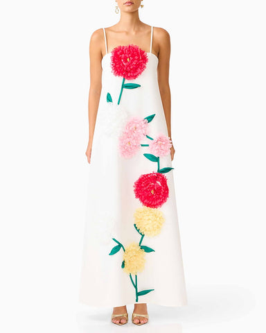 Summer Floral Embroidered Maxi Dress With Straps