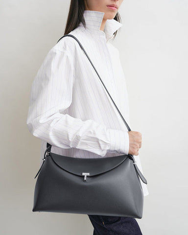 Curved Leather Top Handle Bag Metal Clasp