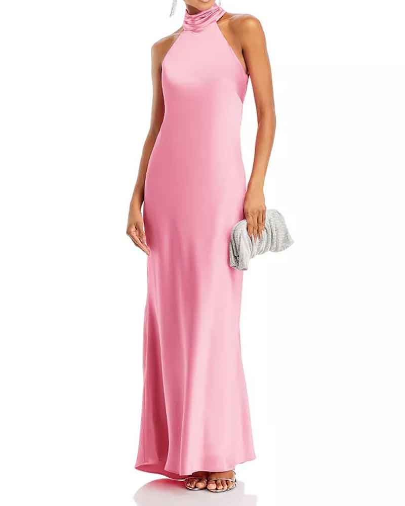 Women’s Satin Halter Neck Sleeveless Maxi Gown