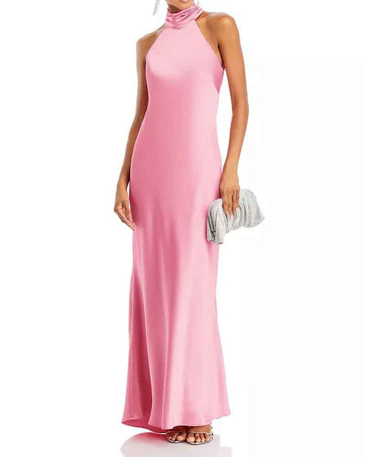 Women’s Satin Halter Neck Sleeveless Maxi Gown