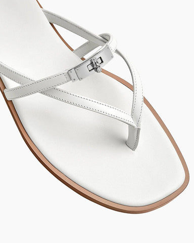 Women's Island Vacation Minimalist Lock Leather Flip-Flops Sandals