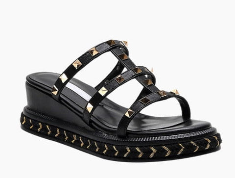 (Clean Up) Espadrille Wedges Slides Rivets Slippers