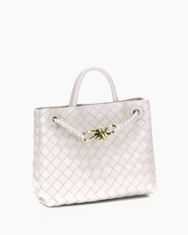 Women's Woven Leather Quilted Top Handle Bag